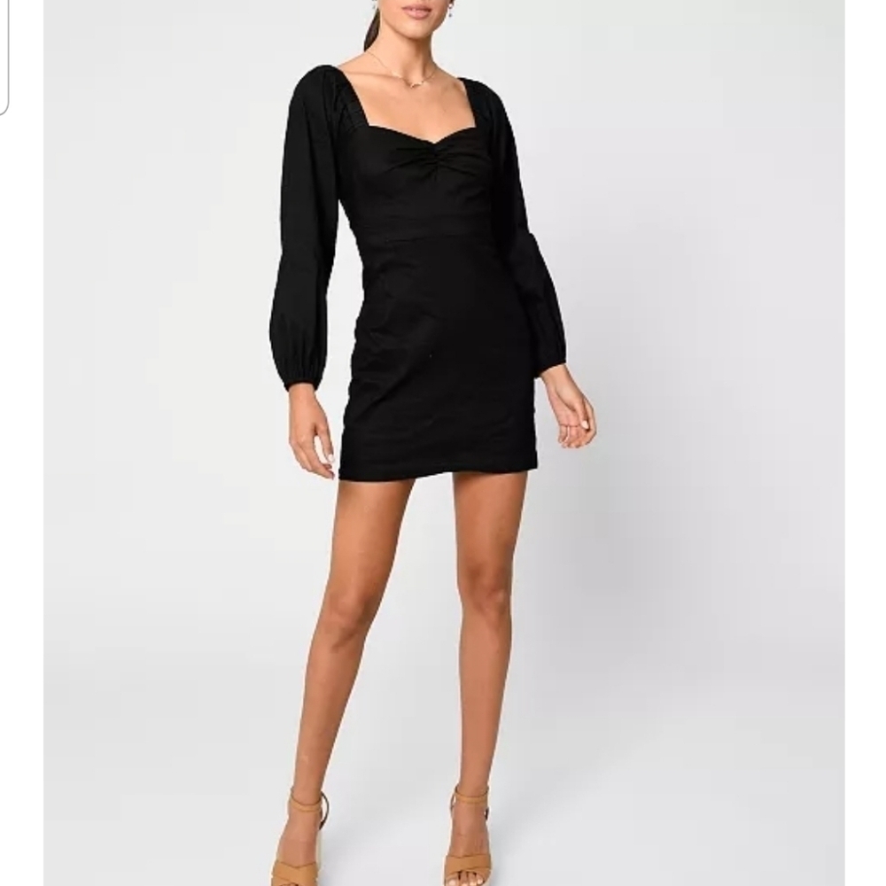 Nicole Miller Cotton Metal Sweetheart Neckline Long Sleeve Sheath Dress M Black